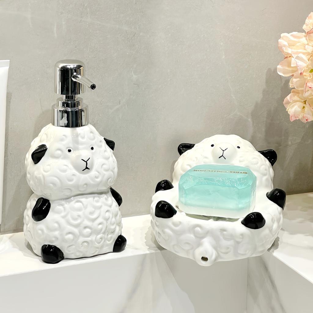 Cute Little Sheep Ceramic Hand Wash Liquid Bottle Toilet Shower Gel Detergent Press lotion Bottle shower shampoo dispenser