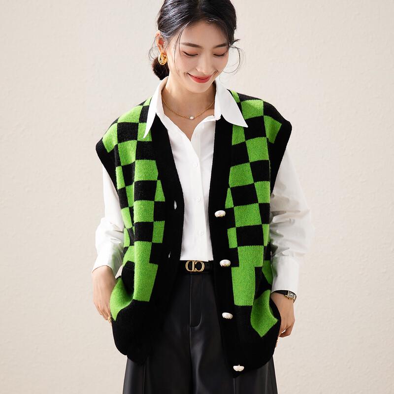 ТУХУАНГ Жилет с V-образным вырезом в клетку из чистой шерсти One Size