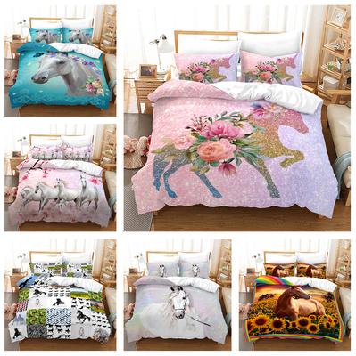 3D Animal Horse Bedding Set for Boys and Girls, Down Duvet Cover Pillowcase 2/3pc, Single Double Bed, Luxury Home Textile Duvet Cover Set, Gift