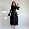 European & American Fall 2025 Waist-Cinching Ruffled Long Sleeve Socialite Dress