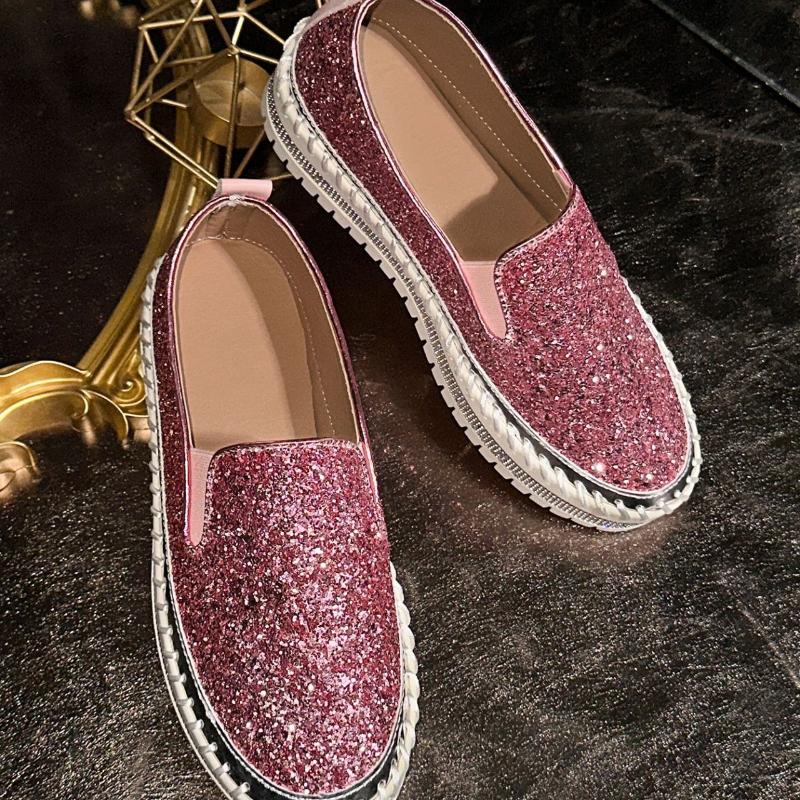 Women Flats Luxury Bling Rhinestone Sewing Platform Loafers Ladies Fashion Comfort Thick Sole Slip On Casual Shoes Zapatos Mujer
