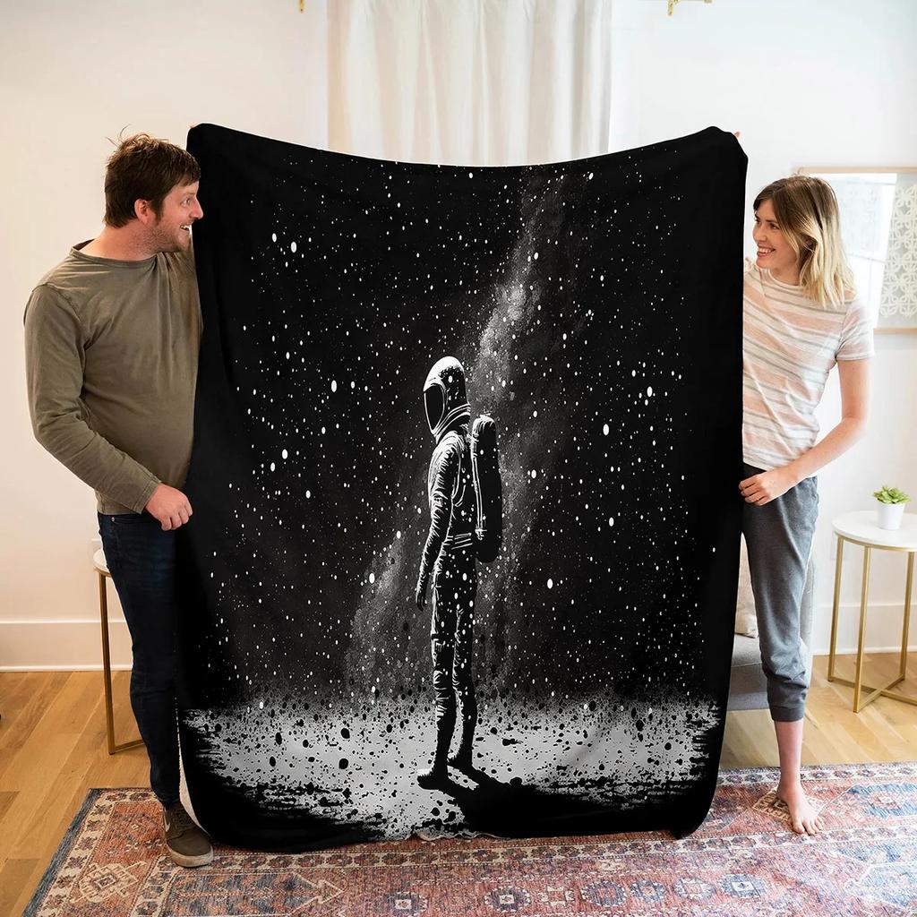 Astronaut Flannel Throw Blanket Out Space Galaxy Star Moon Blanket Comfortable Warm Lightweight for Bed Couch Sofa Decoration