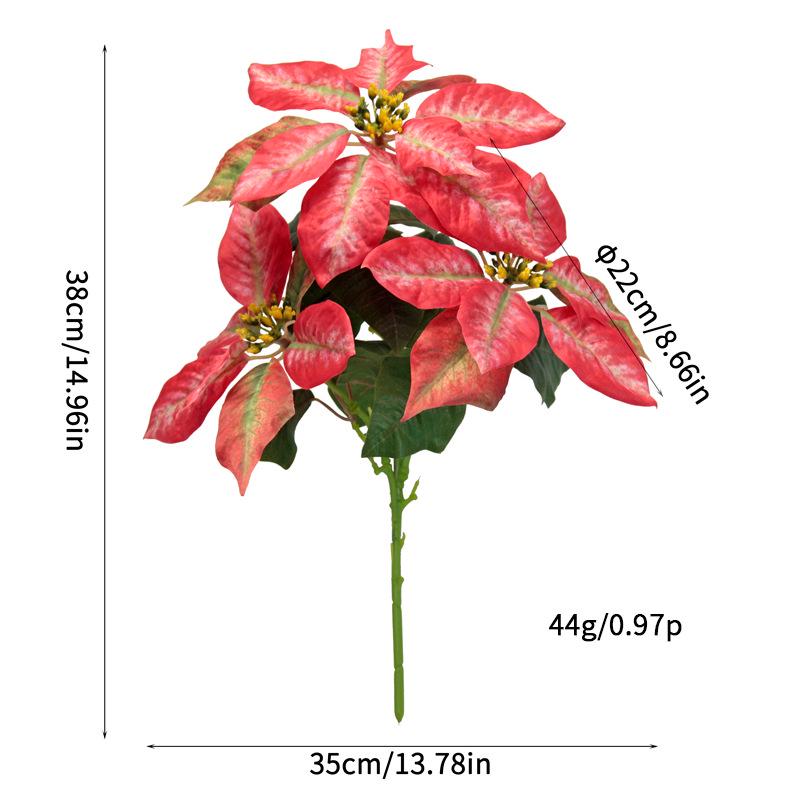 Poinsettia Artificial Flowers for Christmas Window Decorations - 3 Bouquets, 6 Colors - Perfect for Parties & Arrangements