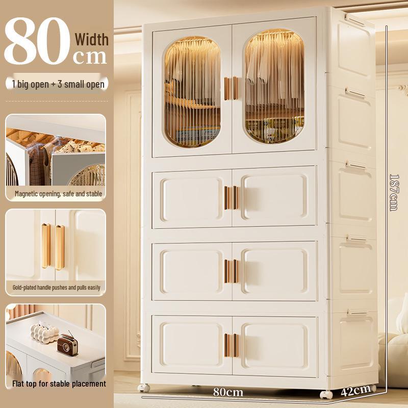 Children's Toy Storage Cabinet: Movable Multi-layer Thickened Wardrobe with Folding Shelves for Home and Bedroom
