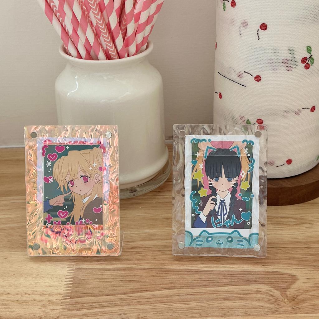 Crystal Ripple Acrylic Photo Frame Colorful Photocard Frame for 3 Inch Polaroid Kpop Card Standing Display Cute Girls Room Decor