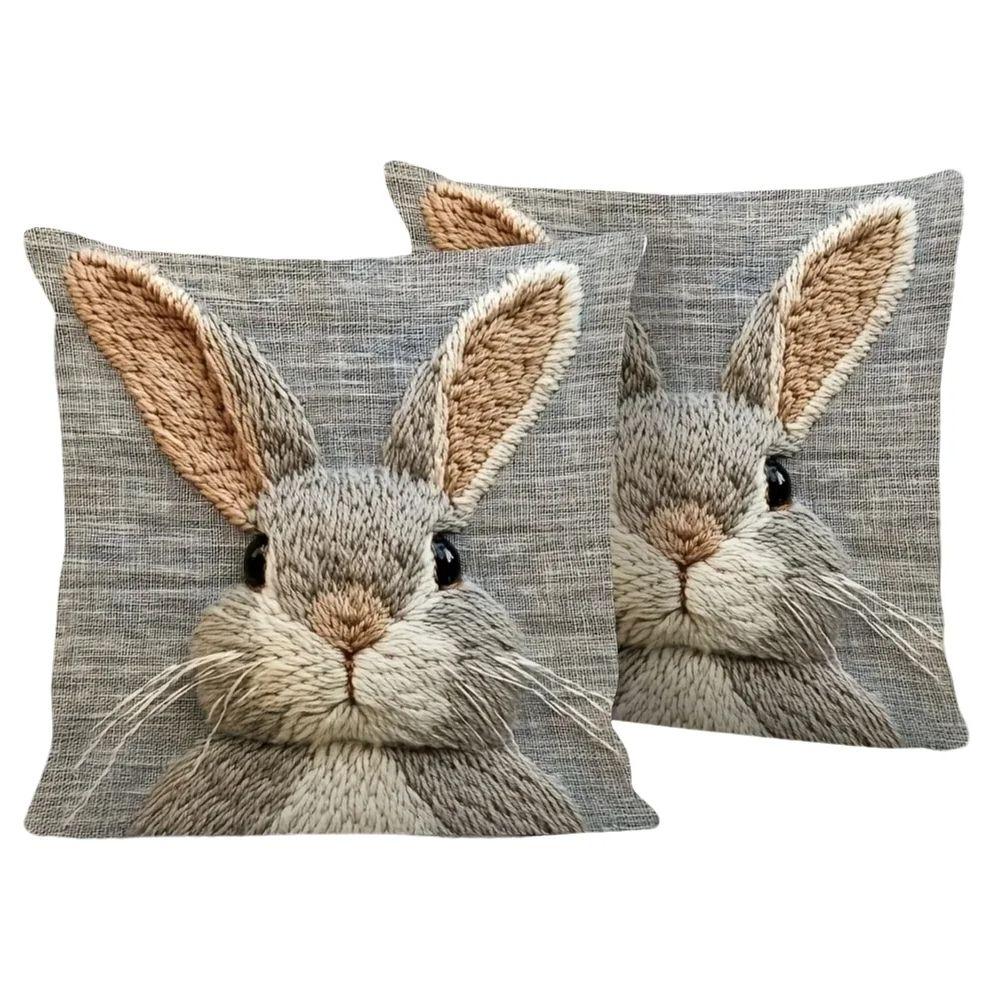 1Pc Easter Bunny Print Cushion Cover Polyester 2D Double-Sided Printing Pillow Cover For Sofa Bedroom Living Room Holiday Gift