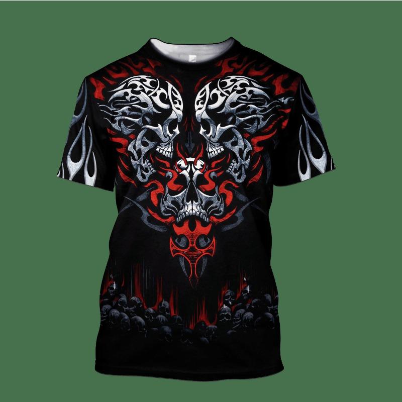 Men's 3D Printed T-Shirt Horror Skull Print Short Sleeve O-Neck Pullover Casual Top
