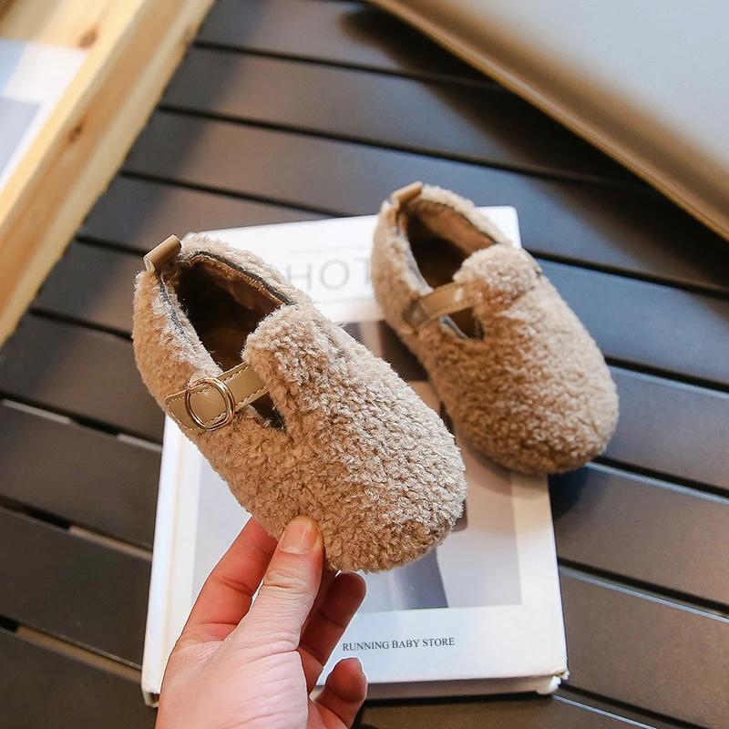 Style Children Furry Shoes Winter Plush Thickened Warm Shoes Fashion Shallow Cozy Footwear Kids Girls Outdoor Shoes I08316