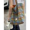 Casual double-sided canvas bag Korean lazy style underarm bag women's 2025 new large-capacity plaid tote bag