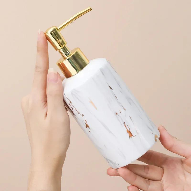 Gold-plated Marble Ceramic Soap Dispenser Gold Press Lotion Bottle Mouthwash Cup Soap Shampoo Dispenser Bathroom Accessories