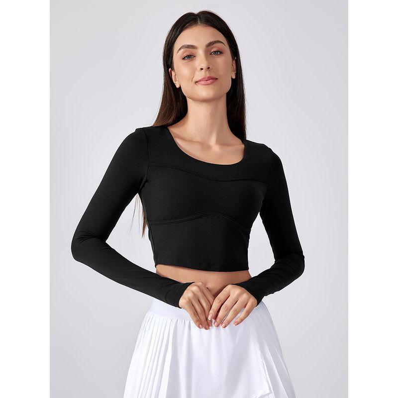 Original Long sleeve Yoga Clothes With Chest Pad Outer Wear Half Fixed Cup Quick-Drying T-shirt Women Short Pilates Workout Clothes