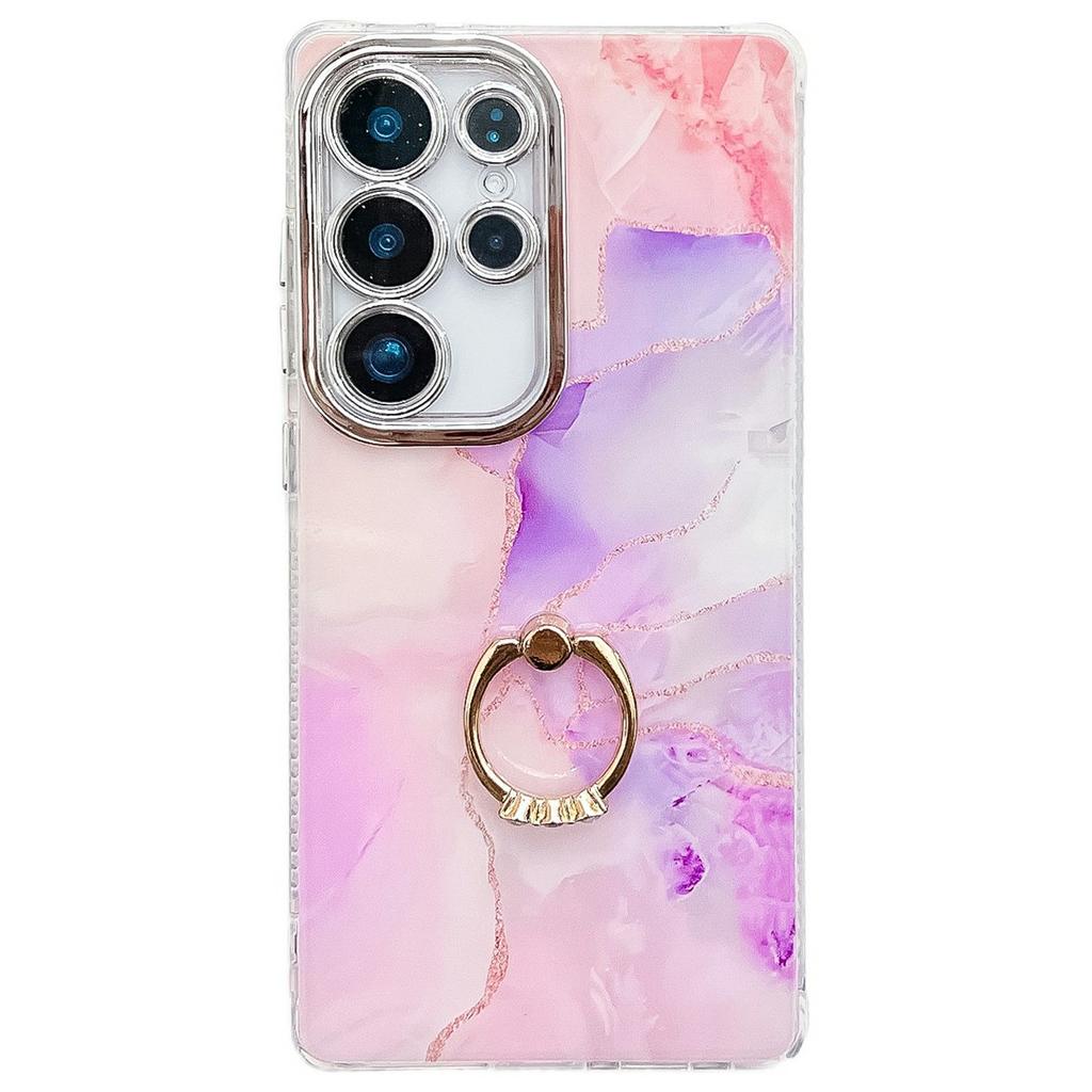 For Samsung Galaxy S25 Ultra Case with Kickstand IMD Marble Pattern Electroplated Phone Cover
