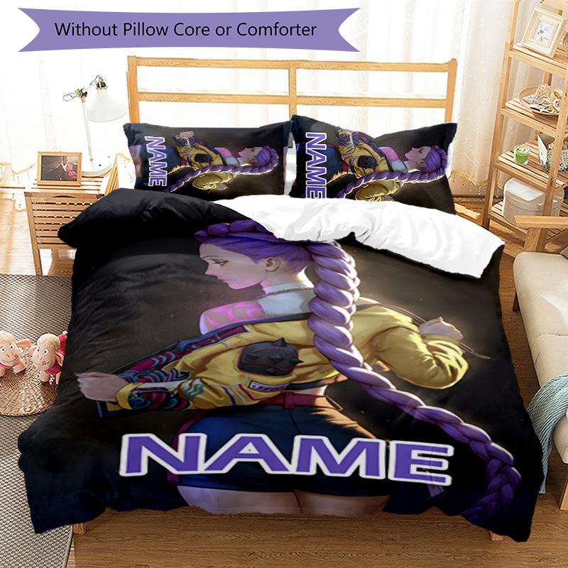 3pcs KPop Demon Hunters22 Cover Set - Personalized Name, HD Printed Bedding with 1 Cover and 2 Pillowcases - Perfect for Home Decor, Easy Care