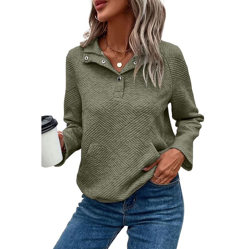 

New Arrival Solid Color and V-neck Pullover Sweatshirt Female European and American Leisure Easiest for Match Loose Texture Long Sleeves Tops Female Green M code fits (55.00 kg-62.50 kg