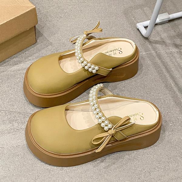 Fashion Shoes Loafers String Bead Cover Toe House Slippers Platform Slides Mary Janes House Slippers Platform Shoes Slides String Bead C