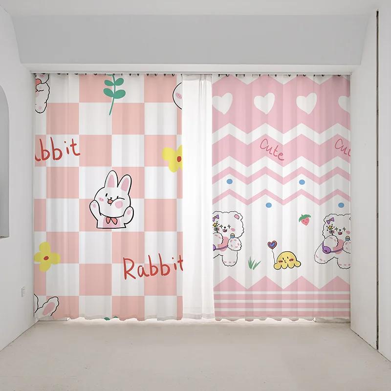 

Мультфильм розовый клубника милый кролик щенок котенок принт высокая затемнение занавеска спальня гостиная жалюзи занавеска новый красивый узор W55 X H120cm X 2&Grommet Top