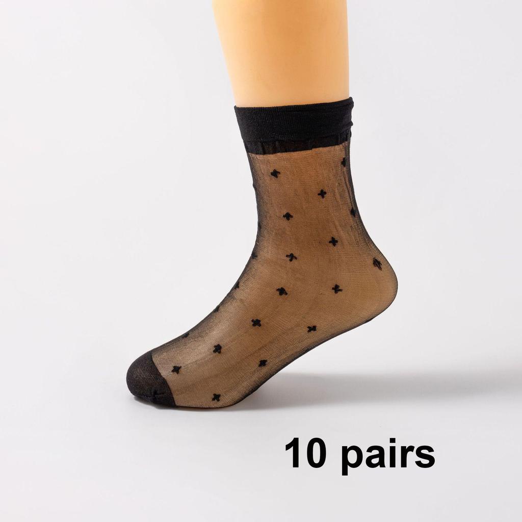 10 paia di calzini sexy elastici setosi trasparenti sottili calze corte calzini casual da donna tinta unita