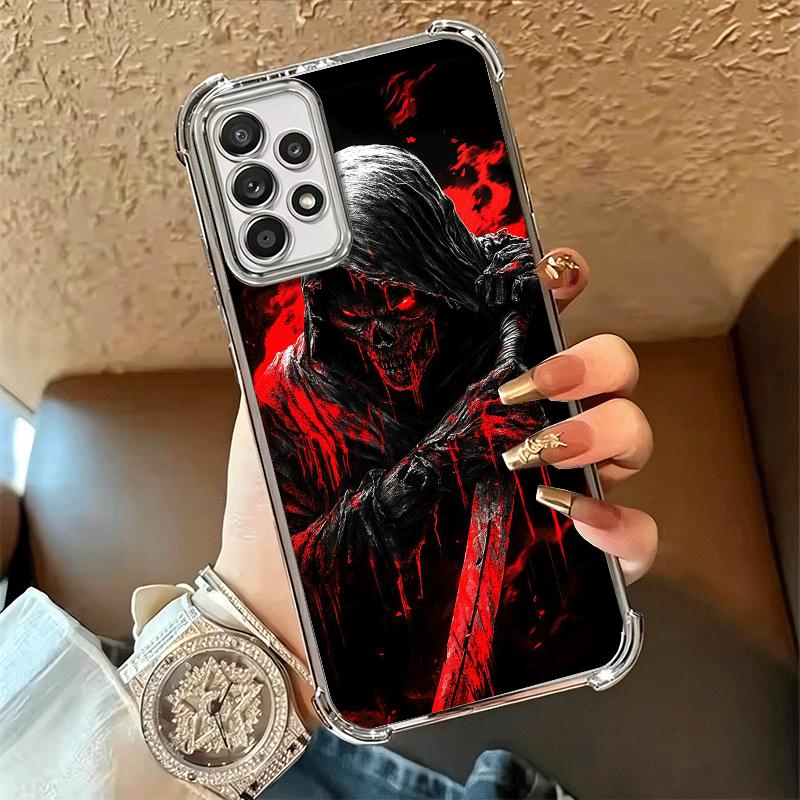 Death Grim Reaper Skull Scythe Plating Phone Case For Samsung A17 A07 A37 A57 A16 A56 A15 A55 A14 A54 A13 A53 A26 A36 A25 A35 A2