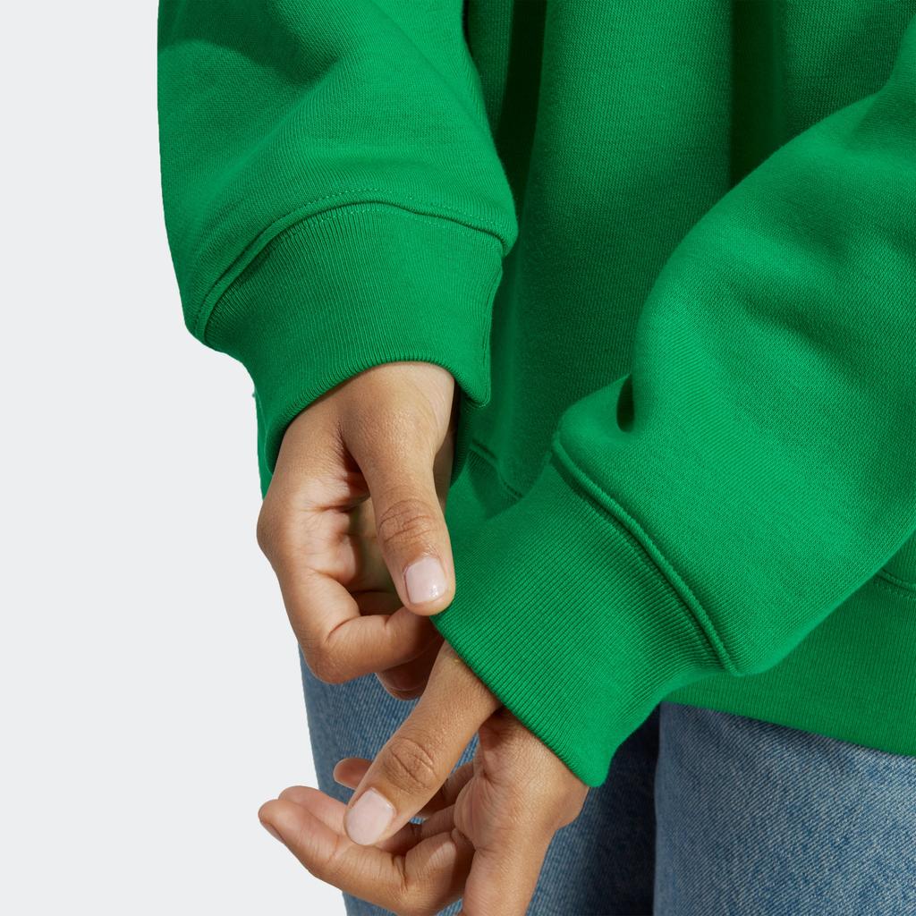 Adidas Originals Solid Color Logo Embroidered Sports Long Sleeve Hoodie Women Hoodies Green IK7692