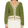 GMXIA Women's V-neck Colour Blocking Twist Knitted Cardigan Autumn and Winter Loose Fashion Jumper Jacket