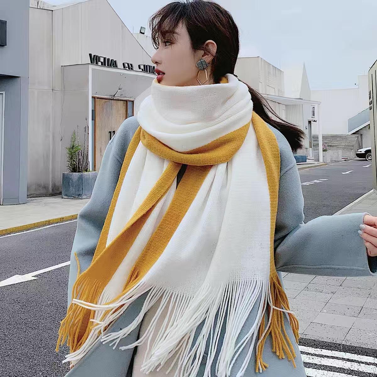 

Великий зимовий жіночий шарф Двоколірні в’язані пончо Cape Femme Shawl Wraps Pashmina Sjaals Bufandas Mujer Encharpe