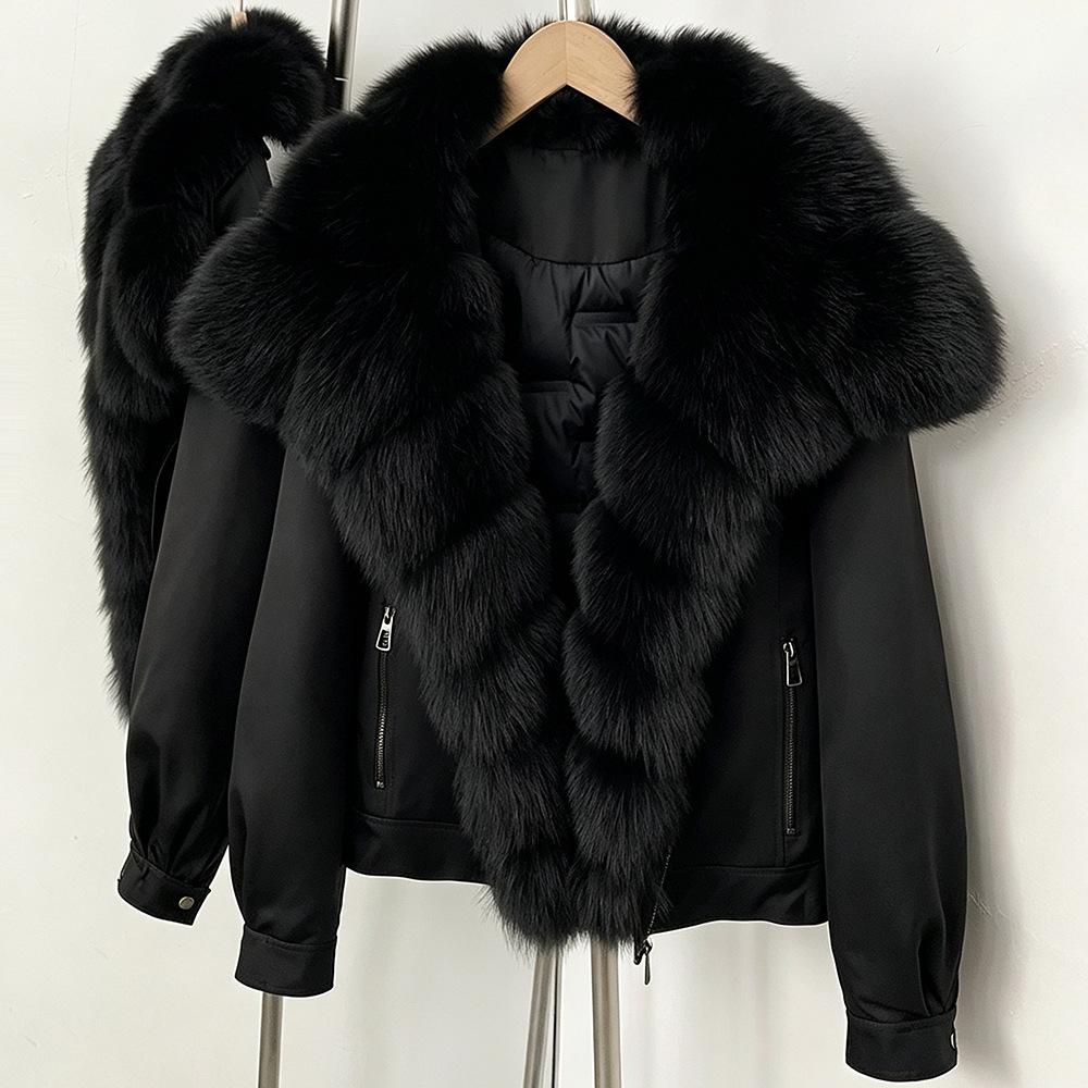 American retro casual thickened warm jacket for women's winter new natural real fox fur collar duck down jacket
