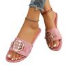 Large size flat bottom one-word embroidered metal buckle slippers women's wear light beach sandals slippers