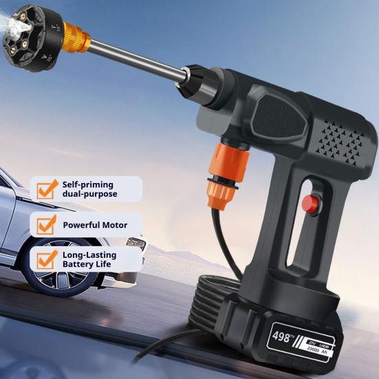 Přenosná akumulátorová vysokotlaká myčka 600PSI Nastavitelná dobíjecí výkonná myčka na auto s tryskou 6 v 1