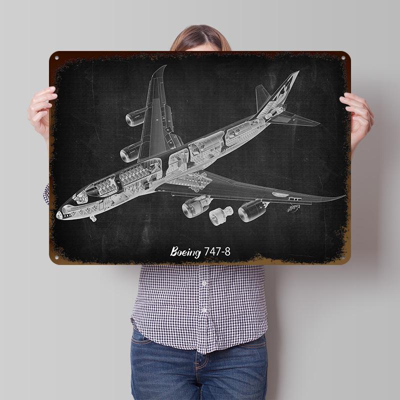 Boeing Metal Poster Customized Wall Art Retro Vintage Metal Signs for Man Cave Desk Decor Room Home Decoration Ornaments