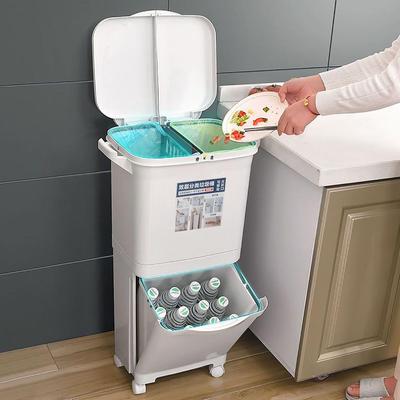 2 Layer Classification Trash Can Kitchen Plastic Dustbin Wet and Dry Push Button Recycle Stacked Sorting Rubbish Bin