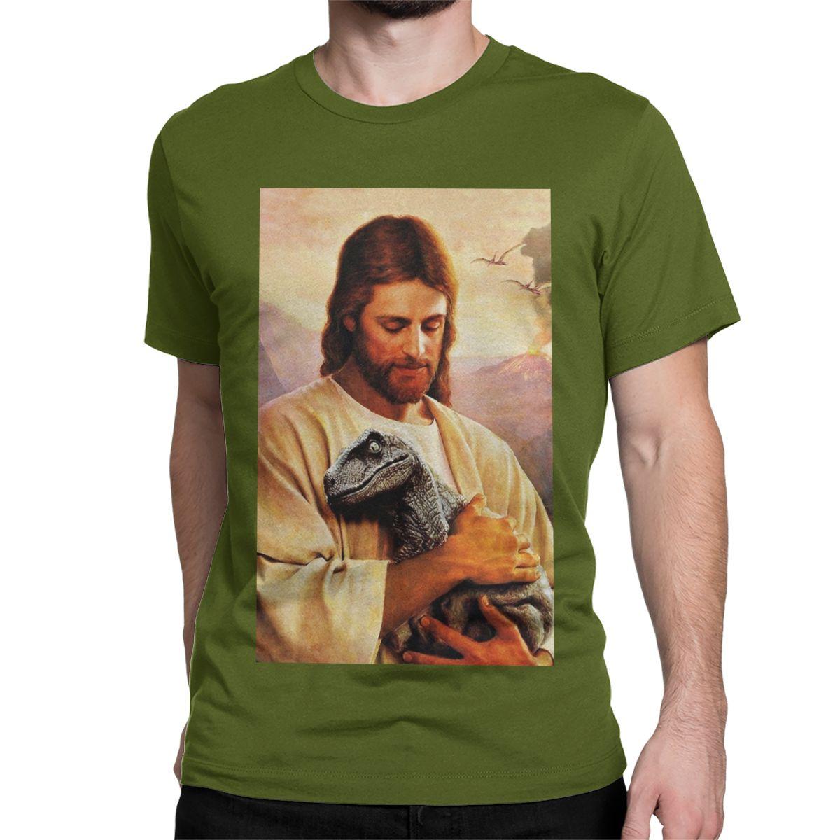 Men Women T-Shirts Jesus Dinosaure Funny Cotton Tee Shirt Short Sleeve T Shirts Crew Neck Clothing Gift Idea 4XL