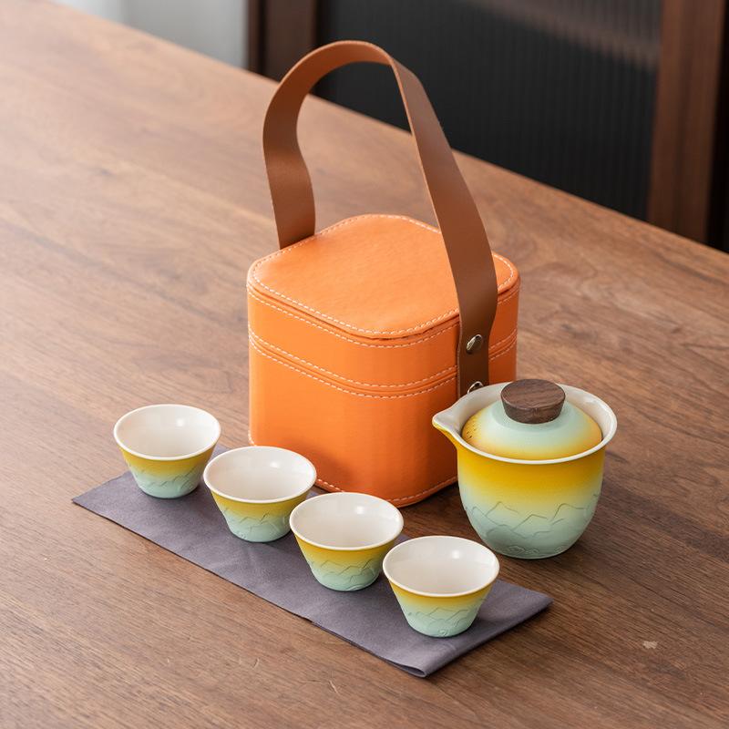 Tragbares Reise-Teeset im japanischen Stil für den Außenbereich, eine Kanne und vier Tassen, hochwertiges Express-Teeset