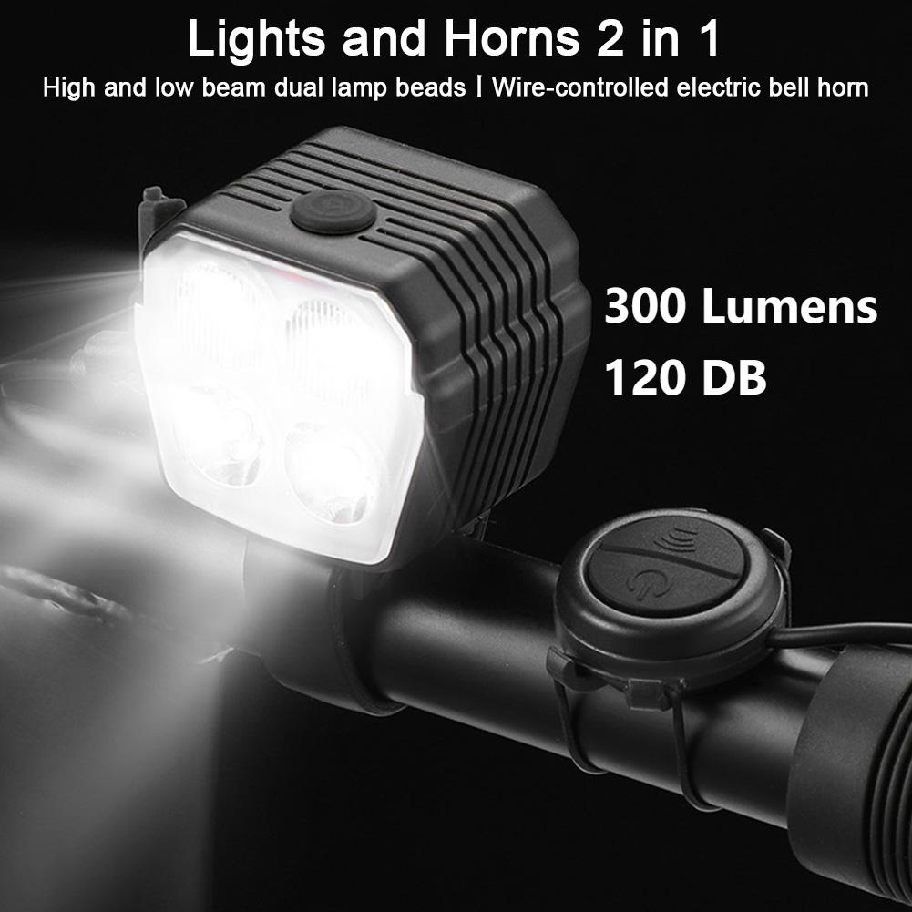 2 In 1 Bicycle Horn Light MTB Road Bike Front Lamp 120 DB USB Charging Front Bike Headlight 7 Light Modes Cycling Accessories