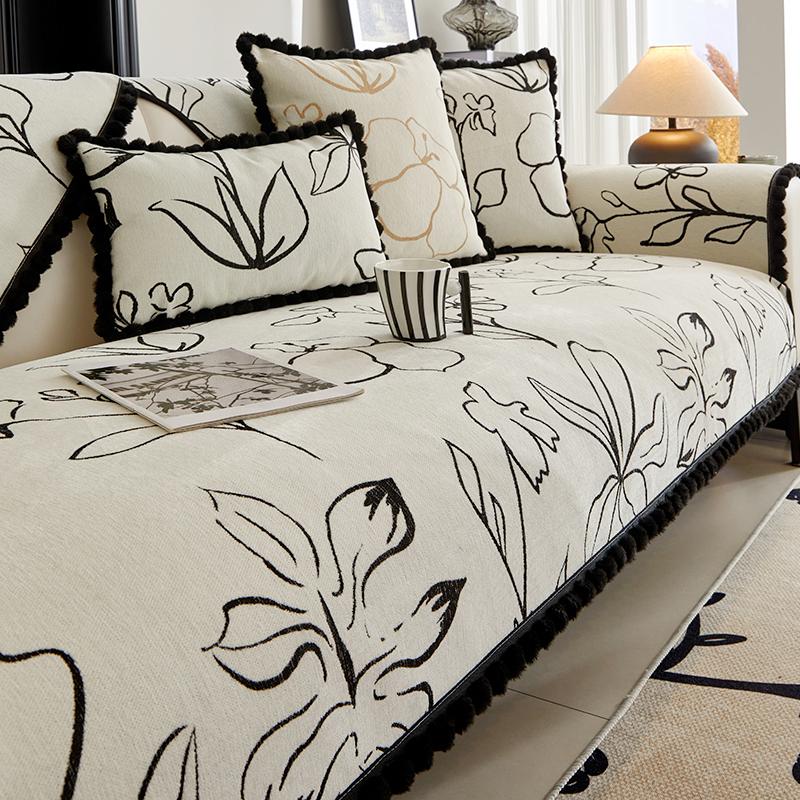 Light Luxury Sofa Cushion New Four Seasons Universal Chenille Straight Row Cushion Non-slip Sofa Cover Cover Cloth