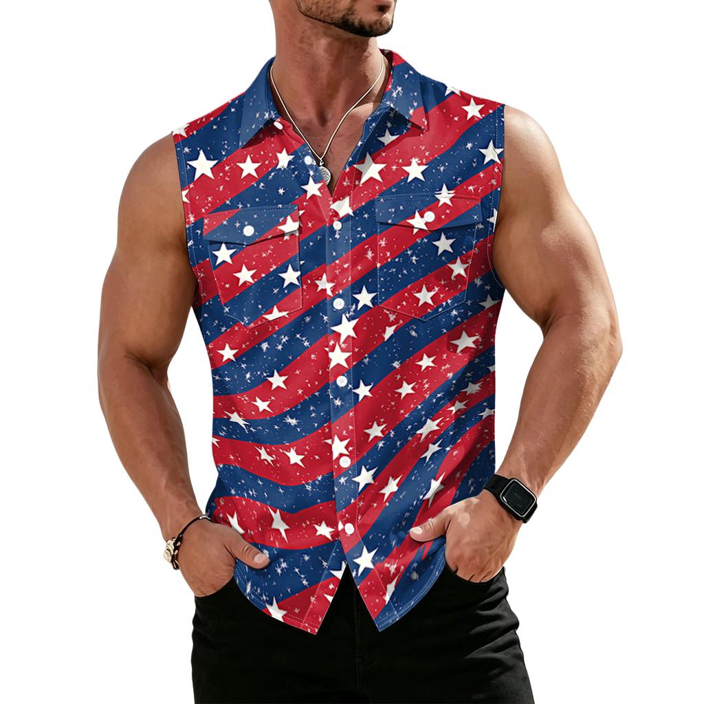 Men's Workwear Lapel Button-Down Vest Shirt - Lightweight Sleeveless Top