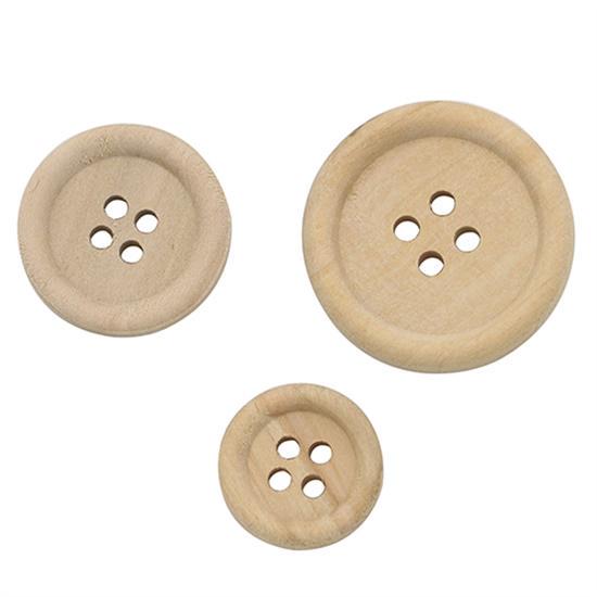 50Pcs Wooden Buttons Natural Color Round 4-Holes Sewing Scrapbooking
