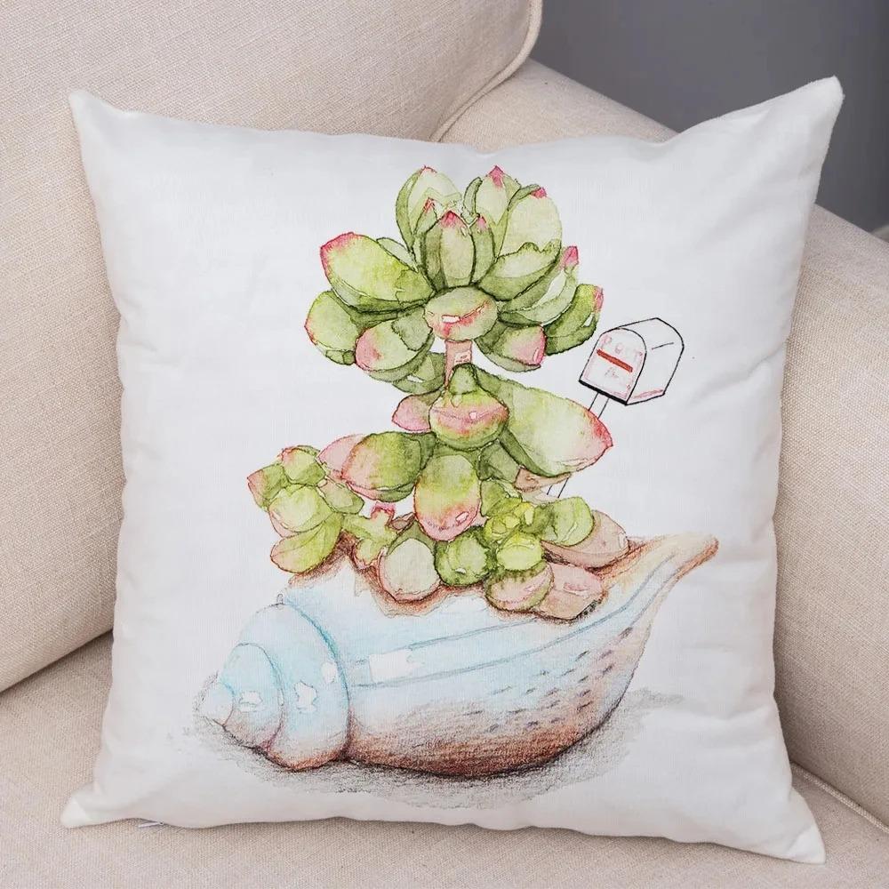Watercolor Succulents Decorative Pillowcase Car Ornaments Office Living Room Sofa Home Pillowcase