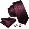 Barry.Wang Ties for Men Necktie Hankerchief Cufflinks Set Burgundy Striped Jacquard Wedding