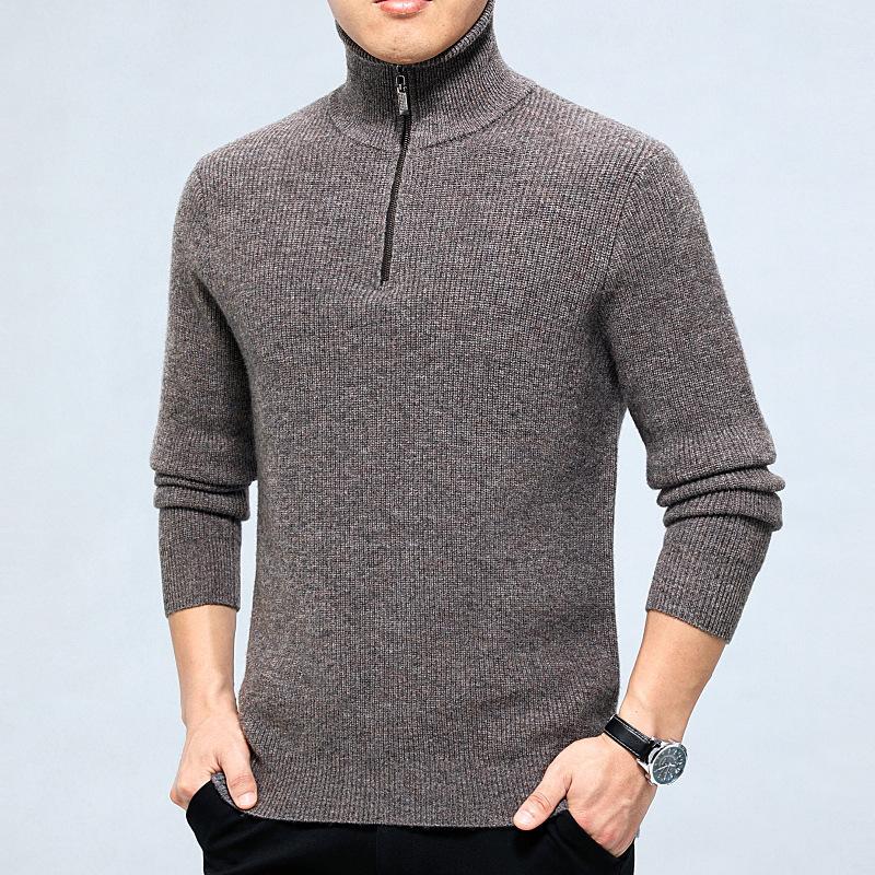 Men's Autumn/Winter Half-High Neck Cashmere Sweater - Fashionable Long-Sleeve Thick Knit Jumper