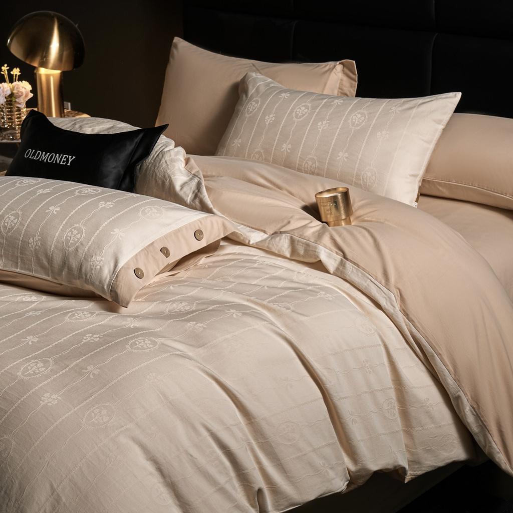 Pure Cotton Jacquard Cotton Abraded Skin-friendly and Warm Thickened Small Wide Edge Bedding Four-piece Set