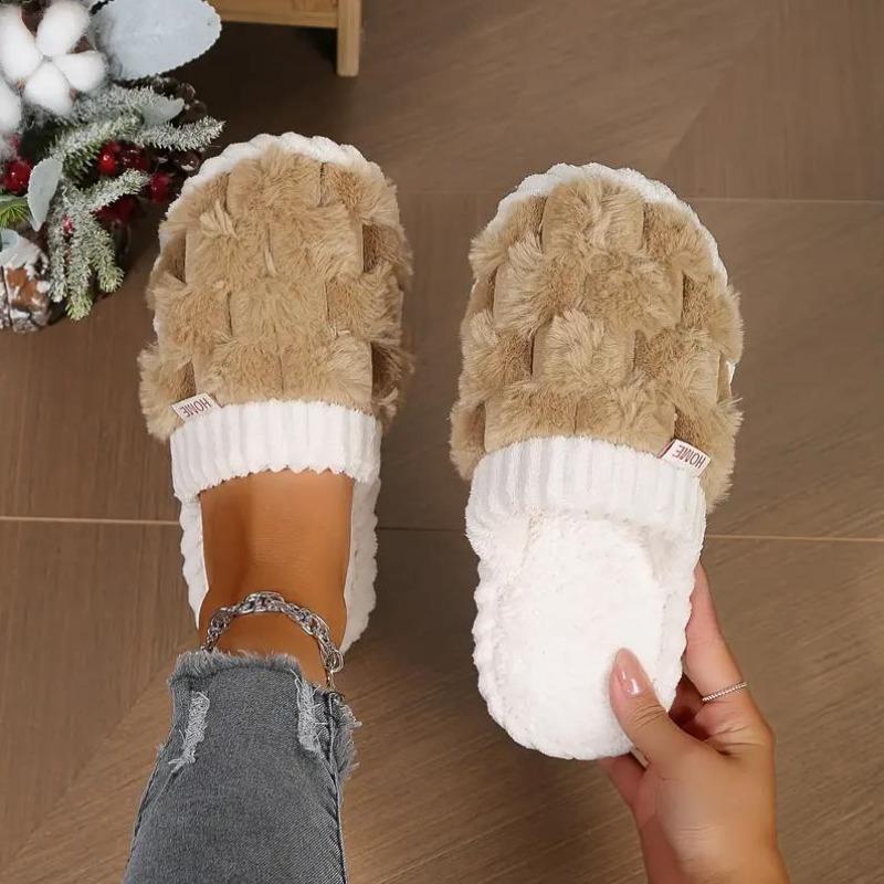 New Faux Fur Slippers Casual Slip On Plush Lined Comfortable Indoor Home Slippers