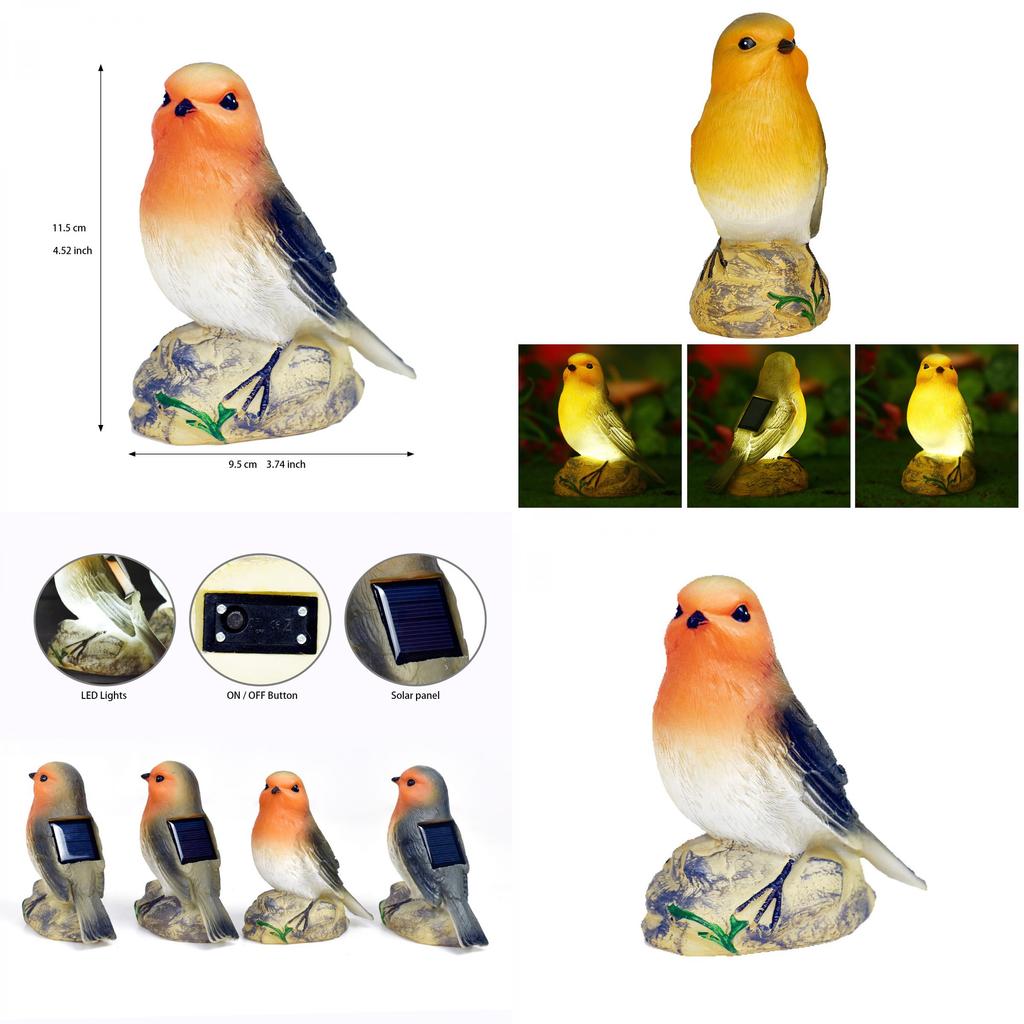 Modern Resin Solar Bird Lamp With Led Lighting For Garden And Patio Decor