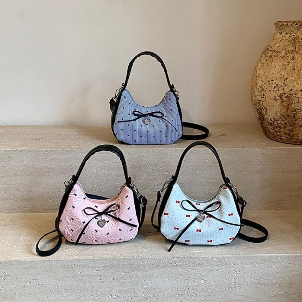 Love Heart Underarm Bag Y2K Hobo Bag Vintage Bow Shoulder Bag Ladies