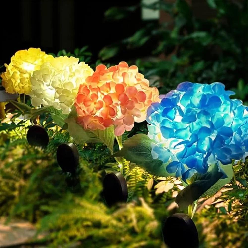 3head Hydrangea Light Solar Garden Light Outdoor Waterproof LED Flowers Stake Light Garden Pathway Backyard Landscape Decorate