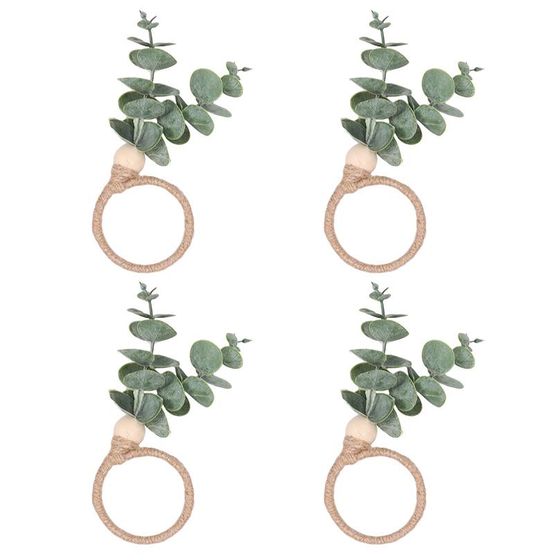 Eucalyptus Leaves Napkin Ring Wedding Napkin Holder Buckles with Wood Bead Easter Home Table Decoration Birthday Party Supplies