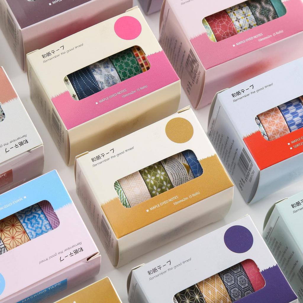 YUBBAEX Geometric Pattern Masking Tape Set Retro Simple Washi Paper Tape Perfect for Journal Wrapping Floral 5-Roll - Design, Design, - Art/DIY