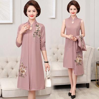 Ensemble Robe Femme Brodé Collection Printemps Automne Robe Maman Tendance Veste