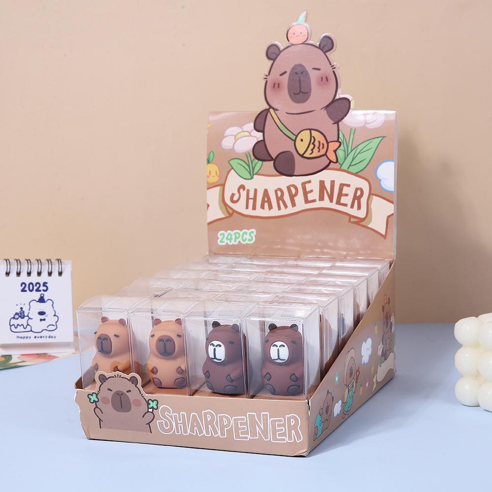 Cute Capybara Cartoon Animal Plush Pencil Sharpener and Desktop Ornament for Students
