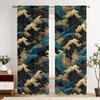 2pcs Japanese Great Wave Off Kanagawa Blackout Curtains - Vintage Style, Rod Pocket Design, Machine Washable Polyester