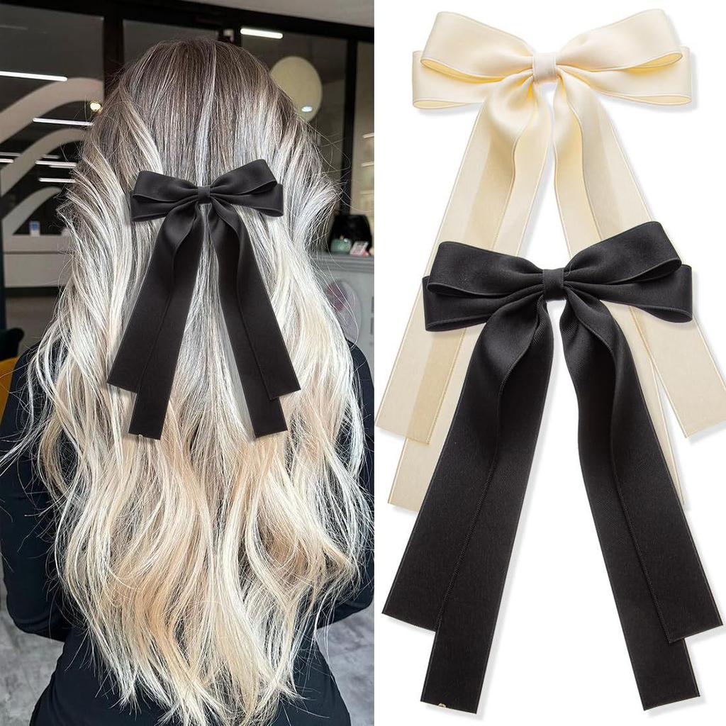 Women's Double-Layer Bow Ribbon Tassel Hair Clip - Woven Long Hair Tie Duckbill Accessory